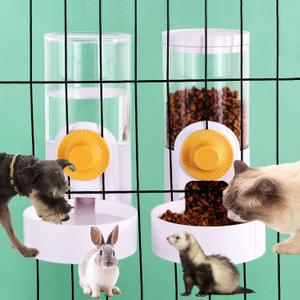 Hanging Automatic Food and Water Dispenser Set - Gravity Rabbit Feeder, Cage Cat Food Bowl for Bunny, Chinchilla, Guinea Pig, Hedgehog, Ferret (White)