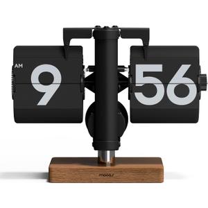 mooas Classic Modern Wood Mini Flip Desk Clock (Black), Retro Vintage Analog Design Auto Flip Clock Table Clock Large Number Battery Powered, Ideal for Home Office School Hotel Caf