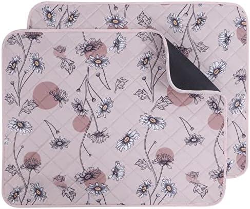 IEUUMLER Washable Pee Pads for Dogs, 2 Pack Non-Slip & Waterproof Pack Whelping Pad, Reusable Washable Puppy Potty Training Pad with Fast Absorbent for Playpen EU007 (Pink Daisy, 24"X18", Pack of 2)