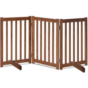 LZRS Freestanding Dog Gate 30 inch Tall - 3 Panels Solid Wooden Pet Gate for Doorways, Stairs & Hallways, Expandable & Foldable with Support FeetIndoor Use,Oak