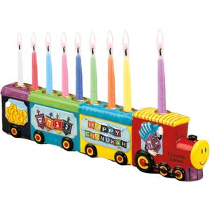 Rite Lite Chanukah Menorah Express Ceramic Menorah, 11.5 Multi-Color Hannukah Train Menora Jewish Holiday Party Favors Goodie Bag Decor Accessories Festival of Lights
