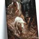 Jesus Saves the Lamb canvas wall art Jesus Running Towards The Wolf And The Lamb Painting Picture Wall Decor Christian Poster Print Artwork for Church Office Living Room Ready Home Decoration. Size: 16"L x 12"W