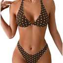 WDIRARA Women's Polka Dots Bikini Set Halter Triangle Swimsuit 2 Piece Bathing Suit Small