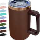 20 oz Insulated Coffee Mug with Lid, Stainless Steel Coffee Tumbler Bulk, Double Wall Vacuum Travel Mug with Handle, Leakproof Powder Coated Coffee Cups for Hot and Cold Drinks (Brown,1 pack)