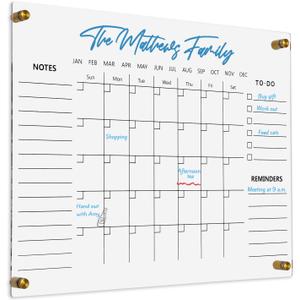 Clear Acrylic Calendar Dry Erase for Wall, Family Planner, Monthly Calendar Dry Erase Whiteboard for Home, Office, 17" x 13"Reusable White BoardClear-3343