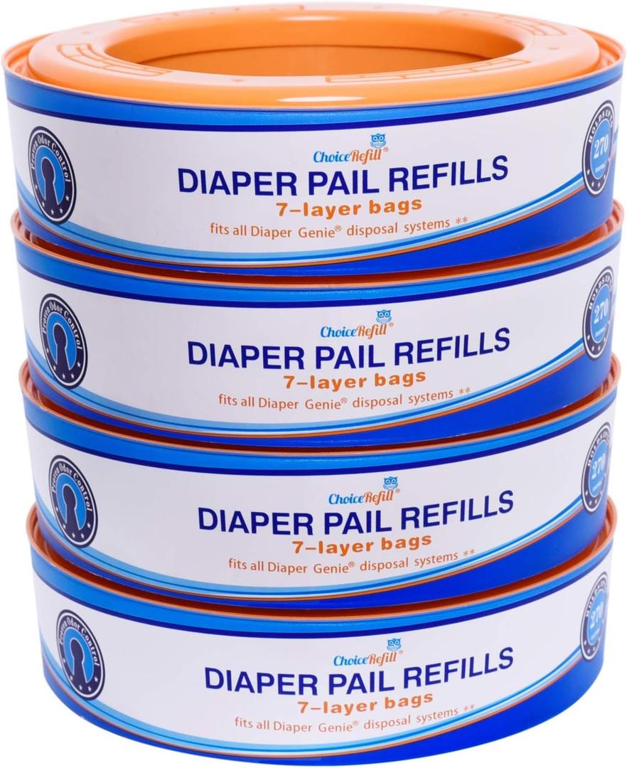 Compatible with Diaper Genie Pails, 4-Pack, 1080 count (270 Count (Pack of 4))