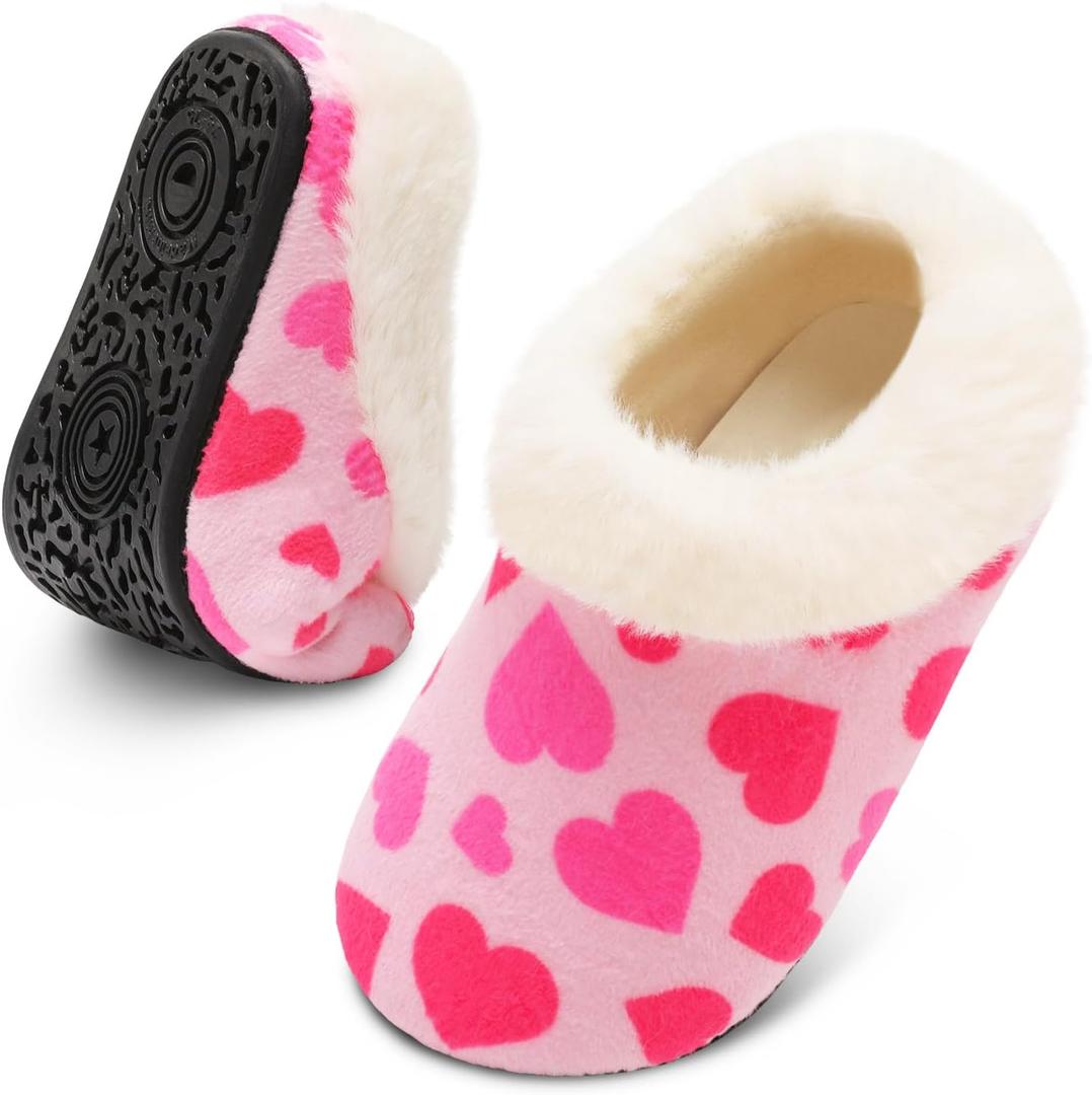 FEETCITY Toddler Slippers - Slip On Shoes for Girls & Boys, Lightweight & Warm Indoor Walking Shoes (8.5-9 Toddler, Pinkheart)