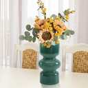 Vintage Teal Green Glass Vase-7 Inch Colored Flower Vase for Home Decor, Office, Weddings, Decorative Modern Bubble Flower Vases for Centerpieces, Bouquet, Table Decor, Living Room, Kitchen