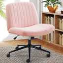 Sweetcrispy Criss Cross Chair Legged with Wheel, Armless Office Swivel Desk Chair with Wheel, Vanity Height Adjustable Wide Seat Comfy Cute Computer Task Seating for Home Bedroom (Teddy Pink)