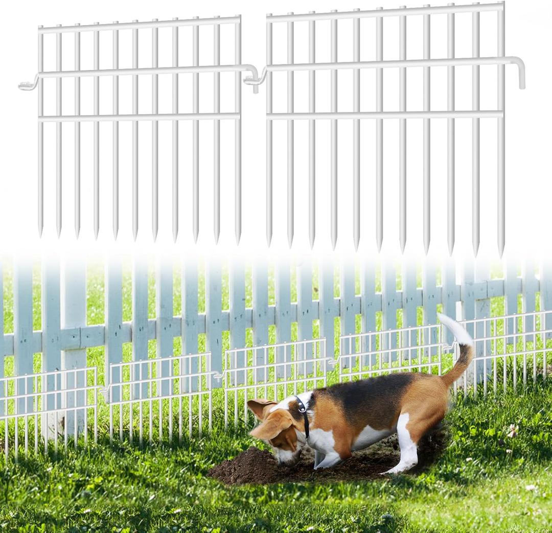 37ft (L) X 13in (H) Garden Animal Barrier Fence, 26 Pack No Dig Dog Fence Border, 1.44in Gap Decorative Fences, Rustproof Metal Wire Garden Border Fence for Dog, Rabbits Ground Stakes, White