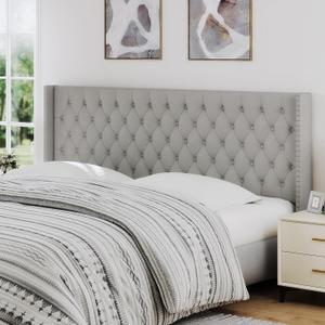 King Size Headboard Only, Wingback Wall Mount Headboard King Size for Adjustable Bed Featuring High-Density Sponge Padding, Luxury Texture Easy Assembly Comfort and Style-Gray