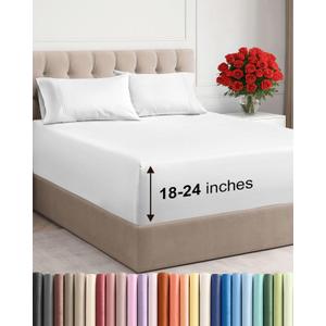 Extra Deep Queen Sheet Set - 4 Piece Breathable & Cooling Bed Sheets - Easily Fits 18 to 24 inch Mattress - Ultra Soft, Wrinkle & Fade Free w/ Extra Deep Pockets - Comfy Hotel Luxury Bedding - White