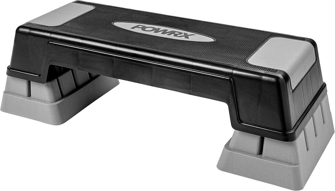 POWRX Aerobic Step Board | Folding Adjustable and Non-Slip Stepper | Aerobics, Gymnastics, and Fitness | Home Step Stepbench | 5/6.6/9.5'' | 3 Levels | Gray
