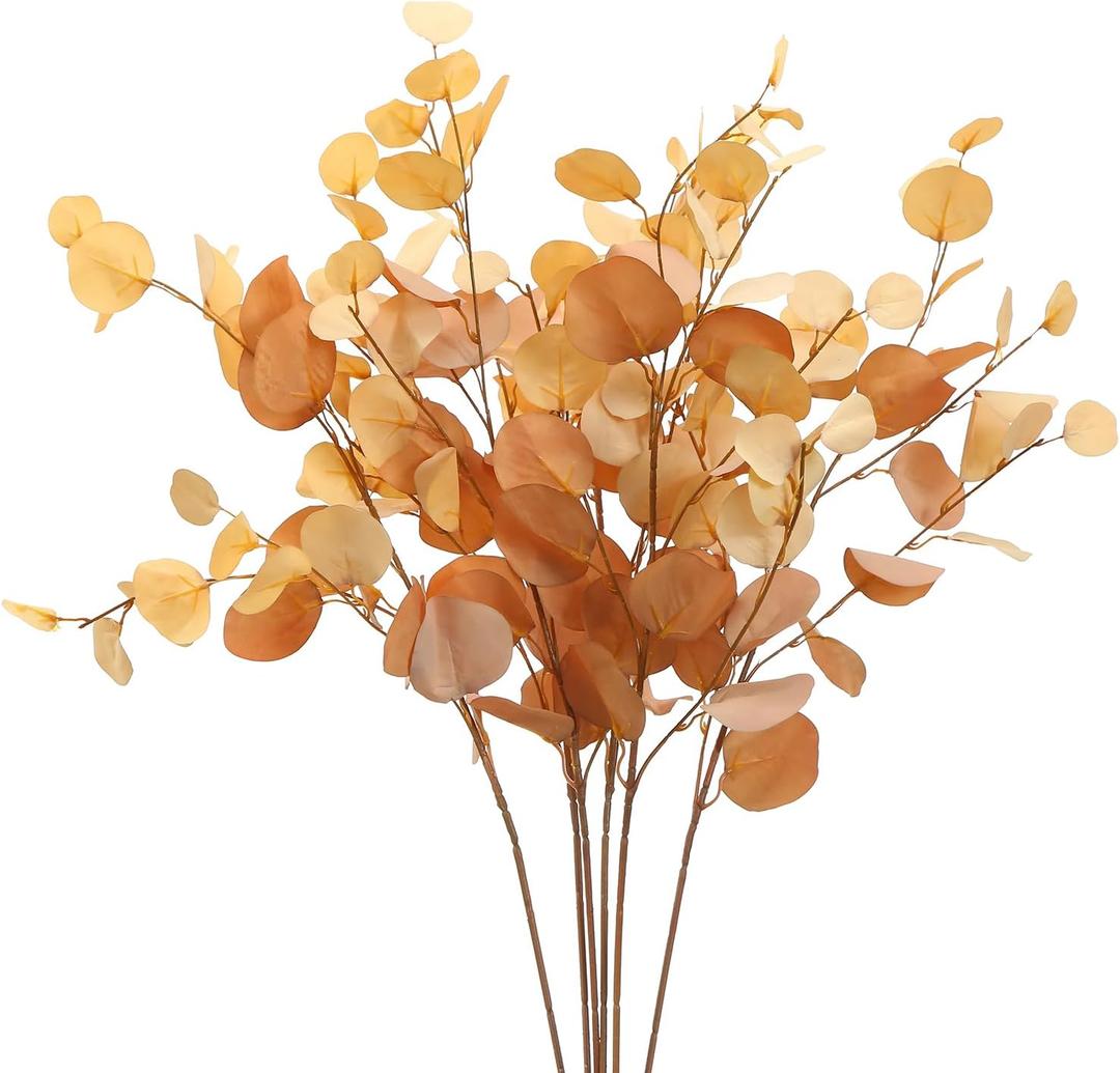 3 PCS Artificial Eucalyptus Stems Long 33" Fake Eucalyptus Leaves Branches for Vase Home Wedding Party Decorations, Champagne