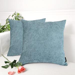 Booque Valley Pack of 2 Rough Pillow Covers，Thick Texture Solid Rustic Farmhouse Turquoise Cushion Covers Square Throw Pillow Cases for Sofa Bedroom 17 x 17 Inch, Teal 