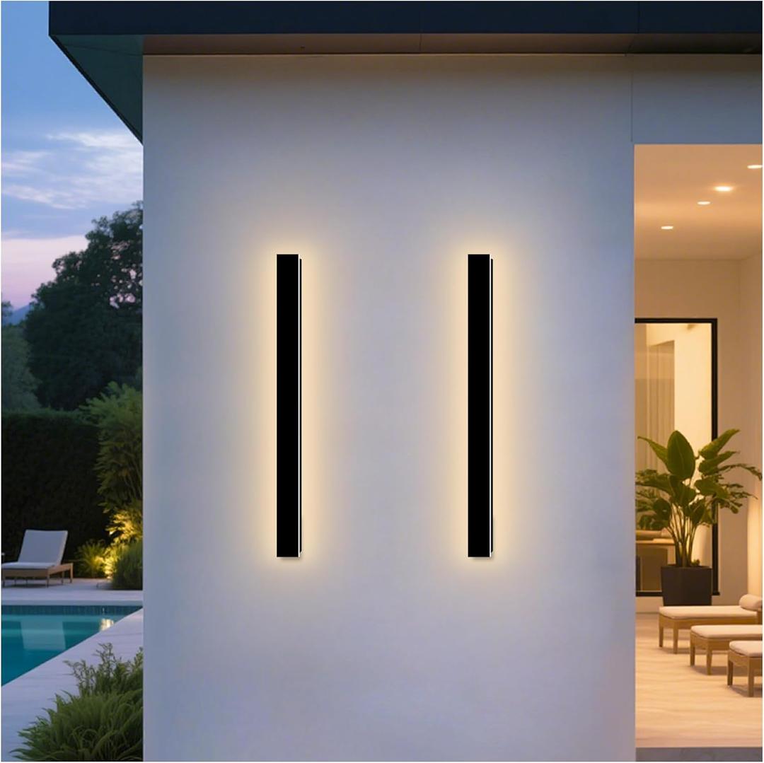 Modern Outdoor Wall Lights, 2 Pack 39.4 Inch Linear Outdoor Sconce Lights 3000K LED Exterior Sconce with Junction Box Cover, IP65 Waterproof Long Outside Porch Lights for House Garage
