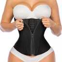 YIANNA Waist Trainer for Women Latex Underbust Tummy Control Waist Cincher Corset Hourglass Body Shaper Zipper and Hooks (Large, Black)
