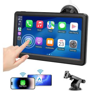 Wireless Carplay Screen for Car, 7" HD Touch Screen Portable Car Stereo for Carplay & Android Auto, Pantalla para Carros with Bluetooth, AUX, FM Transmitter, Voice Control (Black)