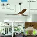 60 inch Outdoor Ceiling Fan with Light-Glass Lamp, 3 blade Wood Propeller Ceiling Fans with Lights and Remote Control for Patios, Exterior Damp Rated High CFM Ceiling Fans Modern Smart APP