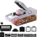 Vegetable Chopper: 10 in 1 Food Chopper - Onion Vegetable Slicer Cutter Dicer, Veggie Cutter with Container, 7 Blades, Kitchen Gadgets for Carrot Salad Garlic Potato Slicer (Black/White)