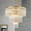 3-Tier Glass Tube Chandelier for Entryway, 14-Lights 22.8" Gold Pendant Light for Hallway, Adjustable Hanging Round Glass Ceiling Light for Bedroom, Living Room, Dining Room, Foyer