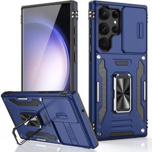 FUNMIKO for Samsung Galaxy S24 Ultra Case with Upgraded Sliding Camera Lens Protector and Strong Magnetic Kickstand,Military-Grade Shockproof Protective Phone Case for Men Women Girls,Blue