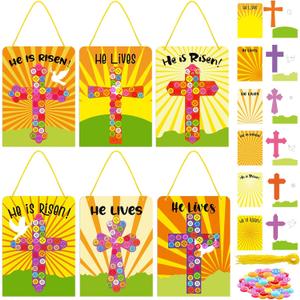 Leyndo 30 Set Religious Easter Crafts Kit for Kids He is Risen Crosses Bible DIY Button Crafts Religious Sunday School Classroom Activities Holy Week Home Favor