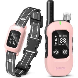 Delupet 2-in-1 Dog Shock & Bark Collar  4500FT Dog Training Collar with Remote, 3 Training Modes & LED Light, IPX8 Waterproof E Collar with Anti-Barking for Small Medium Large Dog (Pink)