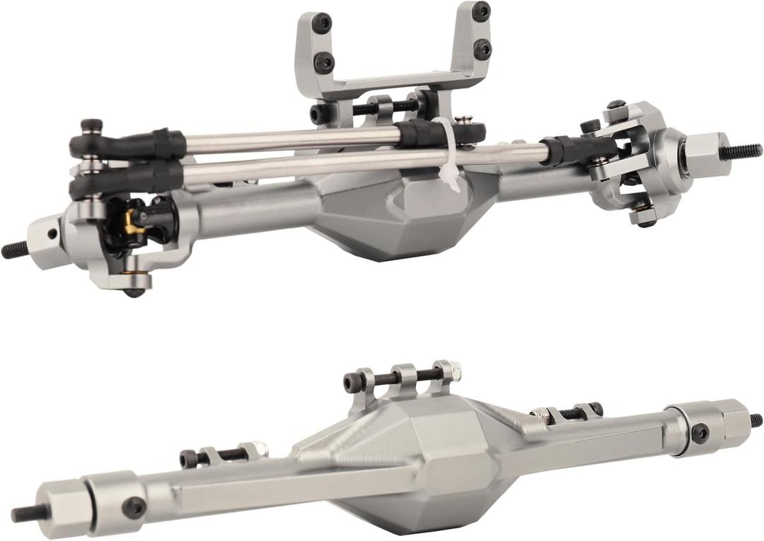 CNC Metal Front and Rear Straight Complete Axle for 1/10 Axial SCX10 II 90046 90047 RC Crawler Car New Upgrade Parts (Silver)