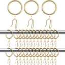 Hotop 60 Pieces 1.26 Inch Metal Drapery Curtain Rings Curtain Hanging Rings and 60 Pieces Metal Drapery Pin Hooks for Drapes Window Door Shower (Gold)