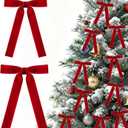16 Pcs 1" Wide Red Velvet Christmas Tree Bows 5 * 7 inch, Rustic Bows for Door, Garland, Fireplaces, Wreath Decor, Xmas Home Party Decoration