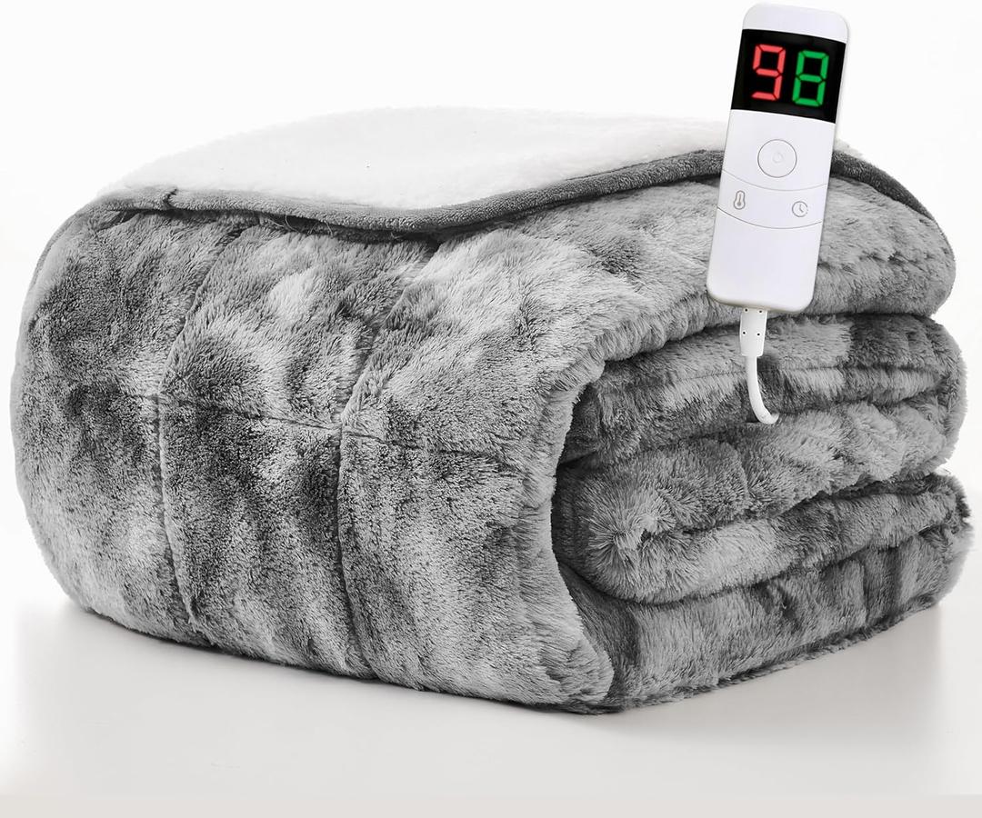 Homemate Heated Weighted Blanket for Adults - 50"x60" 10lbs Electric Throw Fast Heating Heavy Blanket 1/2/4/6/8 Hour Auto Off 10 Heat Levels Over-Heat Protection Luxury Faux Fur Sherpa