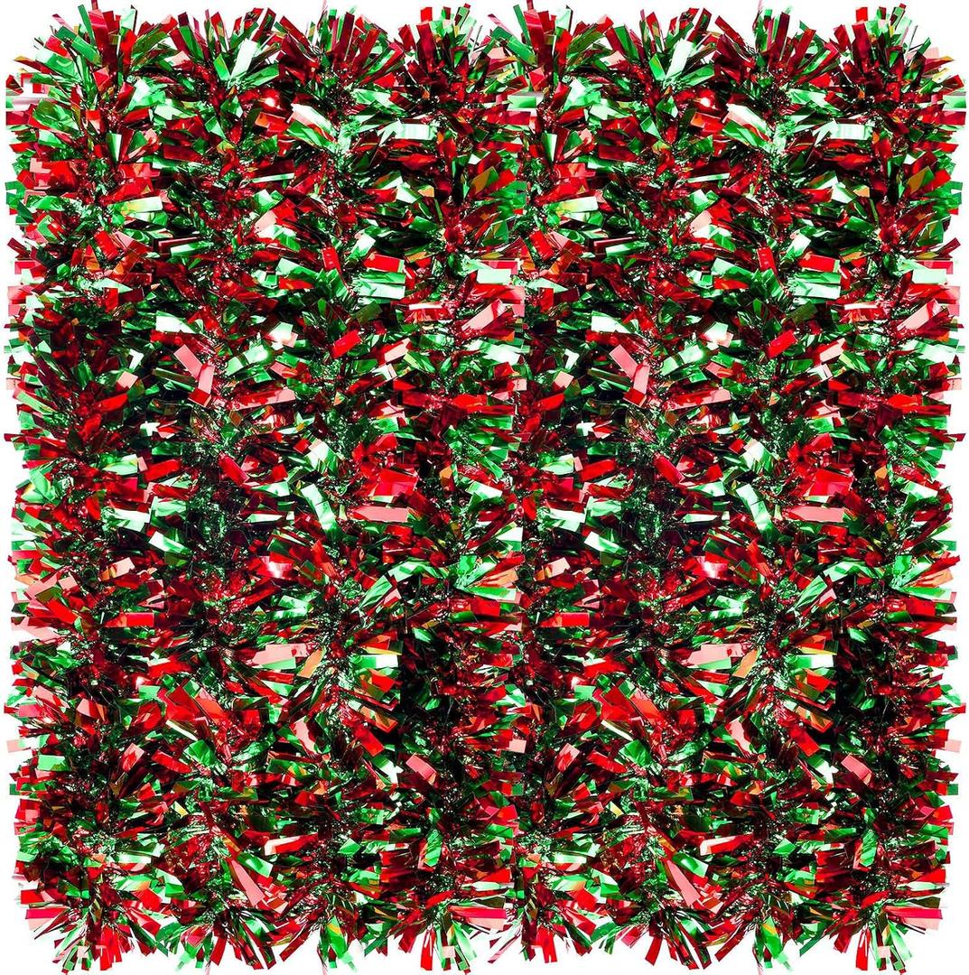 Christmas Tinsel Garland Metallic Tree Shiny Party Tinsel Garland Hanging Decorations for Christmas Tree Decorations Wedding Birthday Party Supplies(Red Green,26.2 ft)