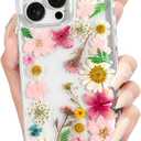 Loheckle for iPhone 16 Pro Max Case for Women - Girls Cute Glitter Dried Flower Floral Girly Aesthetic Kawaii Sparkle Sparkly Bling Unique Handmade Phone Cover for Apple 16 Promax 6.9", Fen
