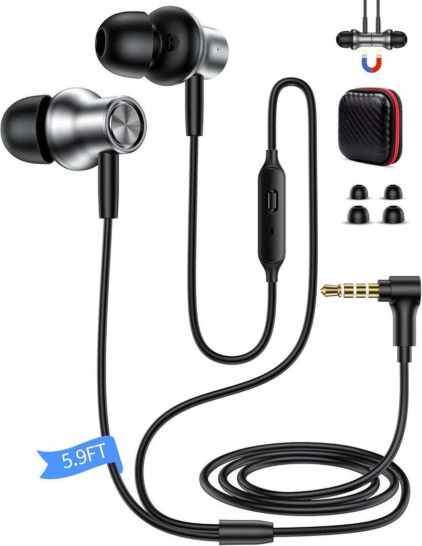 3.5mm Wired Earphone 5.9FT Jack Wired Earbuds in-Ear Noise Canceling School Supplies Computer PC Headphone Right Angle Corded Gaming Headset for Moto Edge G Stylus Pure Power Samsung A15 A14 Airplane