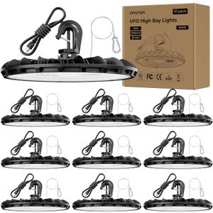 CINOTON UFO LED High Bay Lights 5000K Daylight, 155W High Bay LED Shop Light with 5' Cable US Plug, 21000LM 120V Commercial Bay Lighting for Factory Warehouse Barn Workshop Garage, UL Listed - 10 Pack
