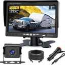 Truck RV Backup Camera with 7 Inch Monitor, AHD 1080P DIY Guide Lines No Delays Waterproof Wired Reverse Rear View Camera System for Car Trailer Camper