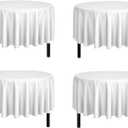 Pomp White 90" Inch Round Premium Polyester Tablecloth (4 Pack) | Wrinkle + Stain Resistant Easy Care Fabric | Fits Round or Circle Table