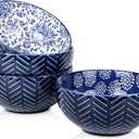 Selamica Ceramic Cereal Bowls Set 25 OZ, Embossed Soup Bowls, Dessert Bowls 5.9 Inch Ceramic Kitchen Bowls for Ramen Oatmeal Fruits, Microwave Dishwasher Safe, Set of 4, Blue