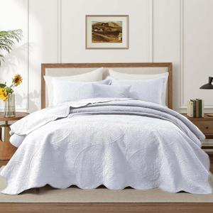 IR Imperial Rooms King Quilt Bedding Set Size (106" x 96") + 2 Pillow Shams (20" x 36"+ 2") - 3 Pcs All Season Lightweight Reversible Microfiber Coverlet Floral Embossed Quilt Bedspread (White)