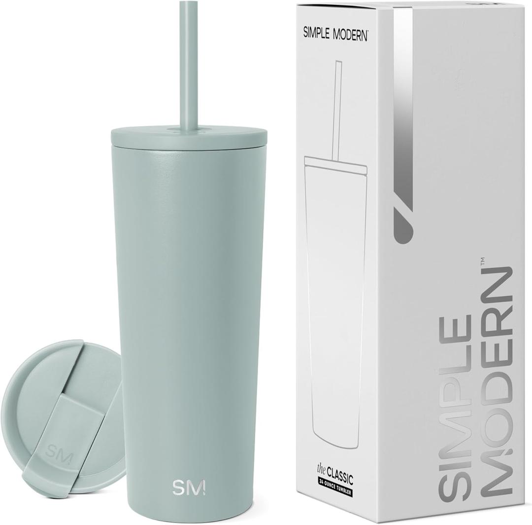 Simple Modern Insulated Tumbler with Lid and Straw | Iced Coffee Cup Reusable Stainless Steel Water Bottle Travel Mug | Gifts for Women Men Her Him | Classic Collection | 24oz | Sea Glass Sage