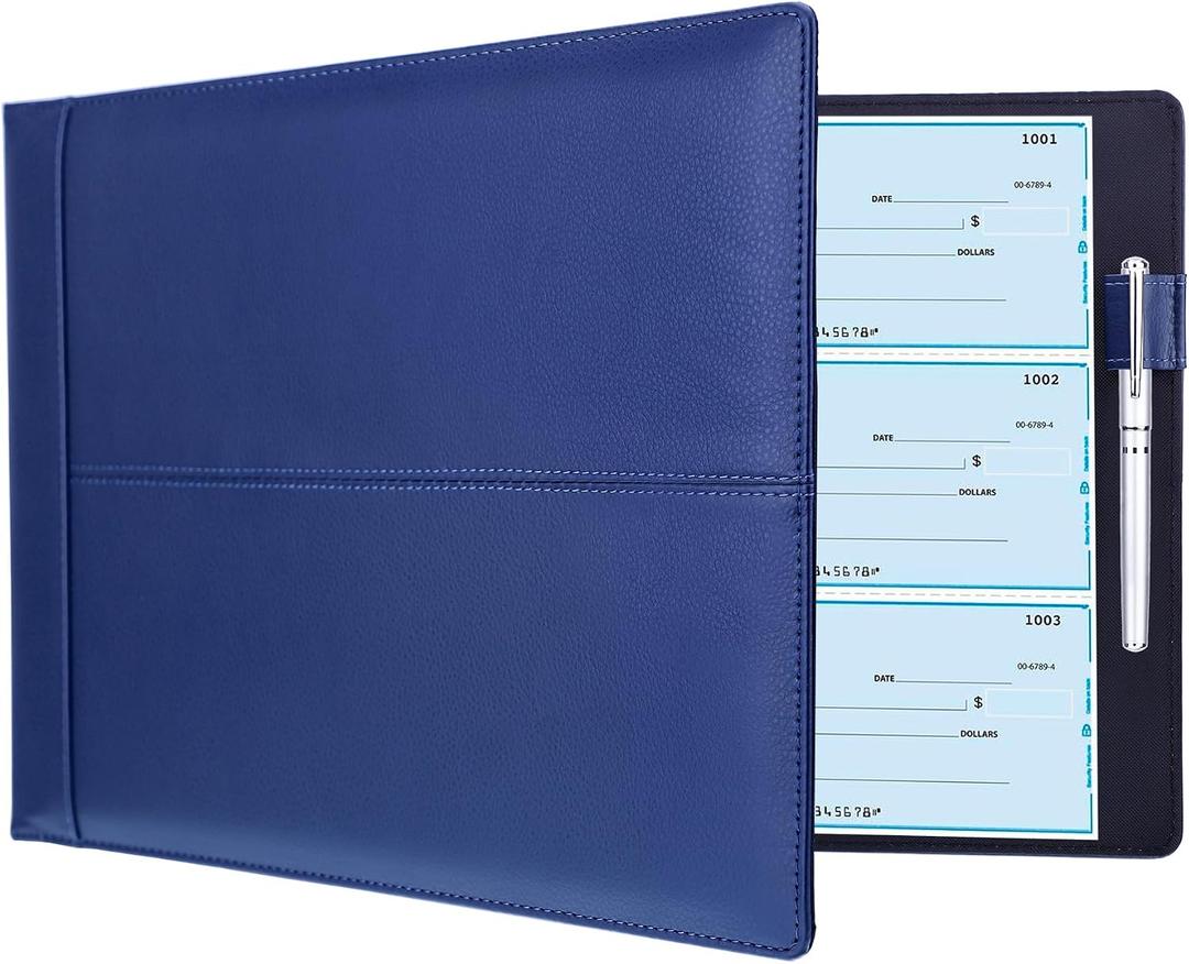 Antner 7 Ring Business Checkbook Binder for Business Checks, 600 Checks Capacity, PU Leather Check Book Binder Cover with Zipper Pouch, Executive Organizer Portfolio Holder for 9x13 Sheets, Navy Blue