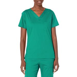 Amazon Essentials Women's Classic Fit V-Neck Short Sleeve Scrub Top (Available in Plus Size) (1X, Teal Blue)