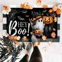 Halloween Door Mat Hey Boo Welcome Mat Scary Entry Rug Non-Slip Rubber Front Doormat Bathroom Home Decor Pumpkin Black Cat Kitchen Floor Mat, Low-Profile Switch Rug Indoor/Outdoor Decor 17x29 Inch