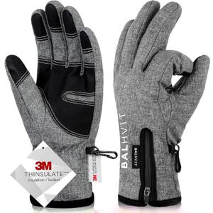 Balhvit -10 Waterproof Winter Gloves for Men & Women, 5-Layer Ski & Snow Gloves for Cold Weather, Breathable Warm Gloves with Touch Screen Fingers (Large, Grey)