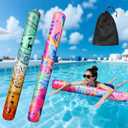 2 Pack Inflatable Swim Pool Noodles, Soft Fabric Covered Large Swim Noodles, Premium Buoyancy for Swimming Floating