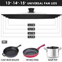 13-14-15 in Universal Pan Lid, Extra Large Silicone Pot Lid for Pots, Pans & Skillets, Replacement Frying Pan Lid with Heat Resistant Silicone Knob, Dishwasher Safe, Black