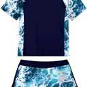 Idgreatim Girls Rashguard Swimsuit 2 Piece Short Sleeve Bathing Suit UPF 50+ Sun Proction Swimwear Size: 15-16 Years