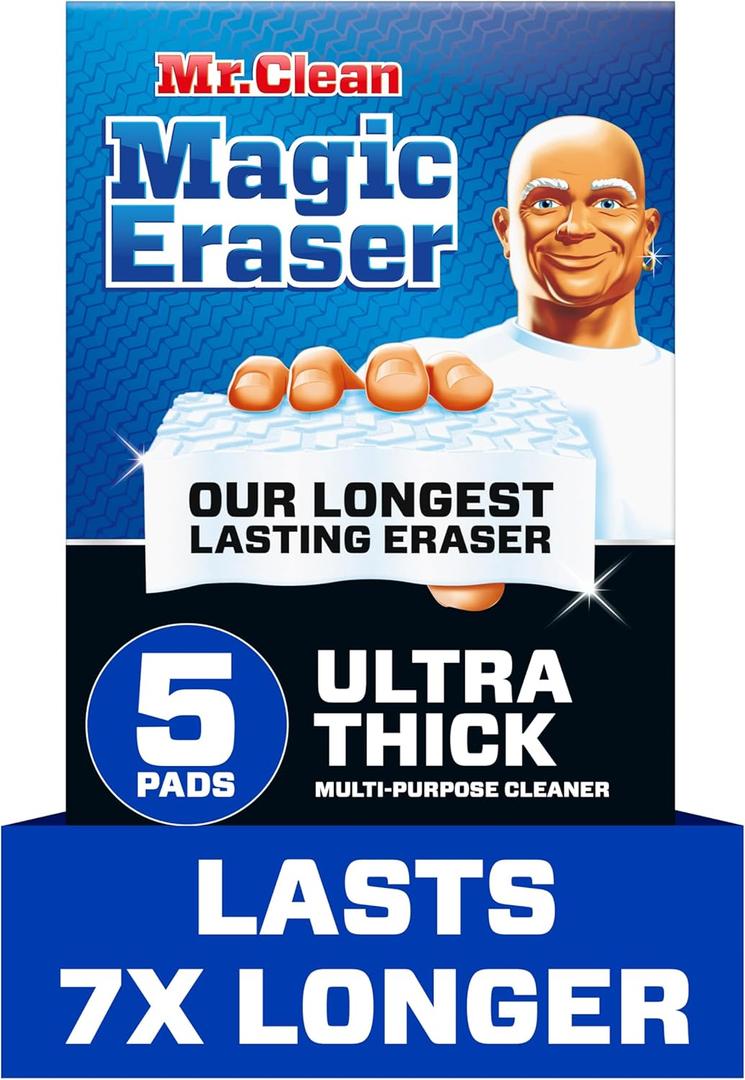 Mr. Clean Magic Eraser Ultra Thick Multi Purpose Cleaner, Bathroom Cleaning Supplies, Magic Eraser Sponge Multi Surface Cleaner, 5ct (1 Count (Pack of 5))