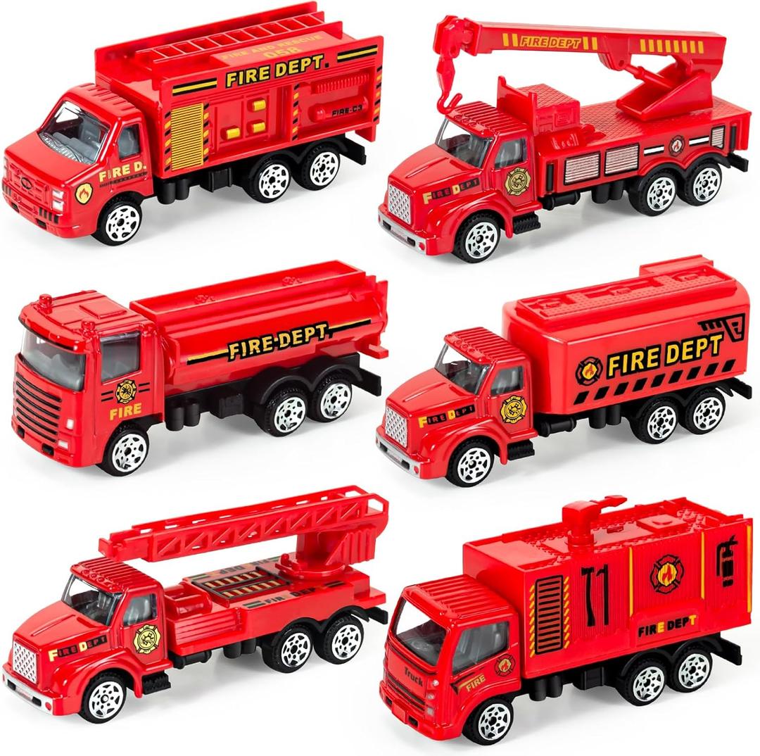 6 Pack Diecast Fire Truck Toy, Mini Fire Trucks for Toddlers 3-5, Kids Fire Engine Emergency Vehicles Set for Boys Girls Age 3 4 5 6 7 Years Old Party Favors & Goodie Bags Stuffers